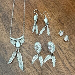 Sterling Silver Feather Jewelry Set